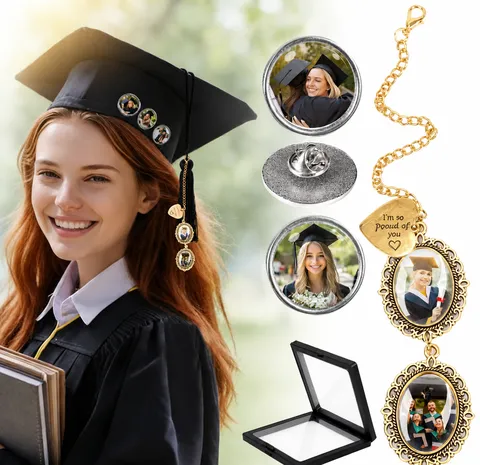Afstuderen Kwastje Foto Bedels En Brooch Legering Hart Letter Badge Hanger Gedenksieraad Cadeau