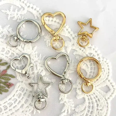 Zinc Alloy Keychain Parts Spring Lobster Clasp DIY Jewelry Pendant Accessories Gold Silver Heart Star Round Craft Findings