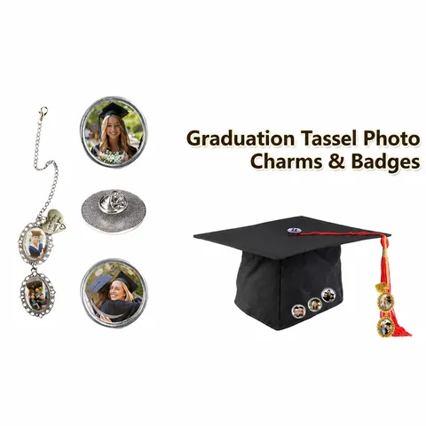 Afstuderen Kwastje Foto Bedels En Brooch Legering Hart Letter Badge Hanger Gedenksieraad Cadeau