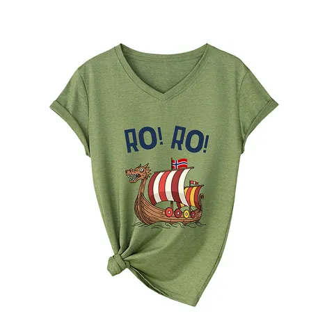 Γυναικείο Casual Βαμβακερό T-Shirt Χαλαρή Εφαρμογή Λαιμόκοψη V Κοντό Μανίκι Τυπωτό Γεωμετρικό Ιστιοφόρο Γραφικό Μπλουζάκι Καθημερινό