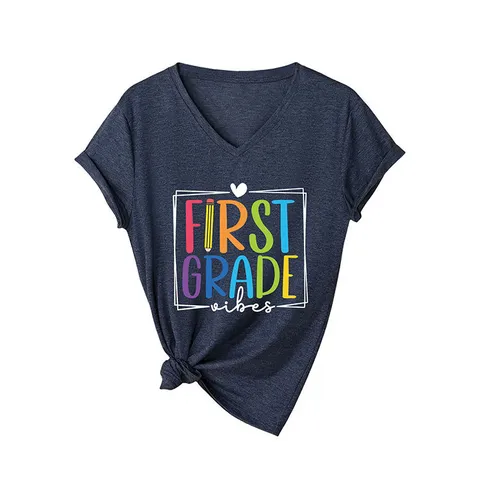 T-Shirt Décontracté Élégant pour Femmes Col en V Coton Manches Courtes Imprimé Ample Mode Navette pour le Quotidien
