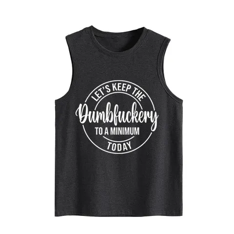 Dames Casual Losse Pasvorm Katoen Tanktop Ronde Hals Slogan Bedrukt Mouwloos Top Voor Dagelijks Gebruik Vakantie