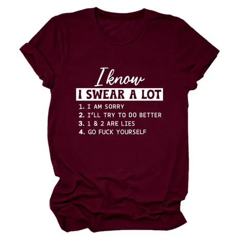 Camiseta de Mezcla de Algodón Casual para Mujer con Estampado de Letras Cuello Redondo Manga Corta Ajuste Holgado