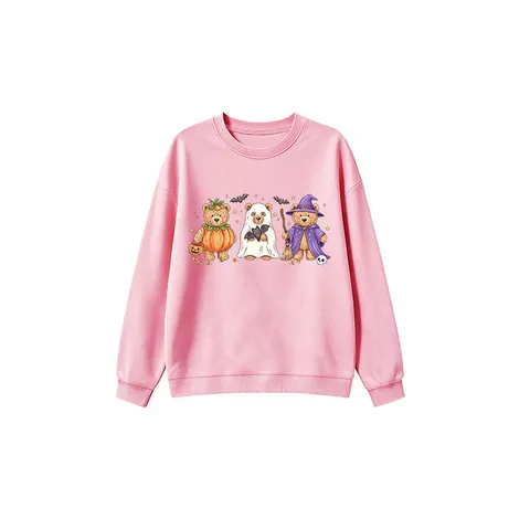 Kids Halloween Cartoon Bears Pullover Graphic Sweatshirt Western Casual Polyester Cotton Long Sleeve Top For Boys Girls Everyday Wear