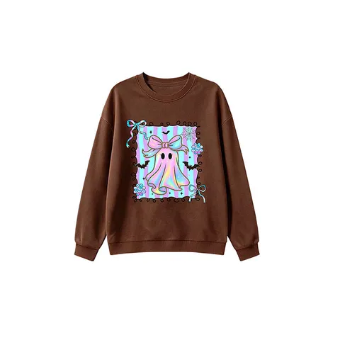 Unisex Kids Halloween Sweatshirt Round Neck Long Sleeve Top Magic Bow Ghost Bat Print Polyester Cotton Casual Pullover