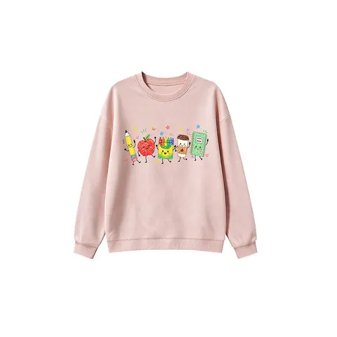Kids Cartoon Stationery Printed Cotton Sweatshirt Long Sleeve Pullover Crewneck Tops For Boys Girls Daily School Apparel