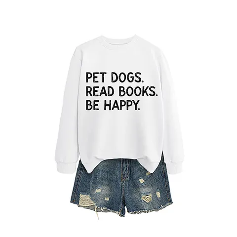 Damen Casual Baumwolle Sweatshirt Langarm Rundhals Pullover Bedruckt Buchstaben Grafik Top Frauen Herbst Winter Kleidung