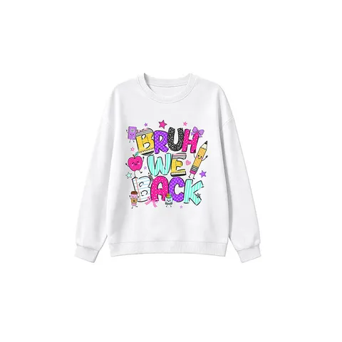 Kids Boys Girls Bruh We Back Printed Pullover Sweatshirt Long Sleeve Crew Neck Cotton Blend Fall Winter Casual Top
