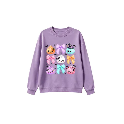 Sudadera de Manga Larga para Niños Diseño de Bollo y Lazo de Dibujos Animados Moda Otoño Invierno Casual Cuello Redondo Pullover Top