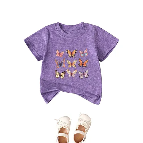 Kinder Casual Baumwollmischung Schmetterling Druck T-Shirt Rundhalsausschnitt Kurzarm Oberteil Für Jungen Mädchen Kleidung