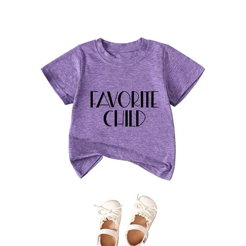 Kids Favorite Child Letter Print Cotton Blend T-Shirt Casual Loose Round Neck Short Sleeve Top For Boys Girls Summer Apparel