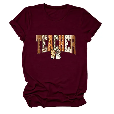Dames Casual Katoen T-Shirt Ronde Hals Korte Mouw Leraar Brief Bedrukt Top Graphic Tees Losse Pasvorm Voor School Pendelen