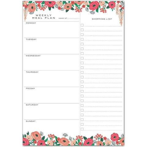 Bloc-Notes Magnétique de Menu Hebdomadaire Planificateur Floral Liste de Courses Mémo Pour Réfrigérateur Bureau Maison