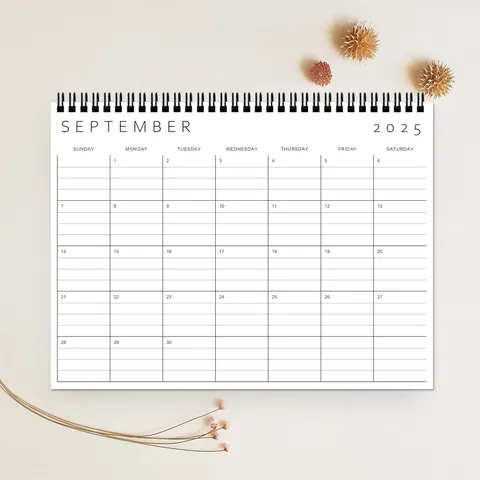 Calendrier Mural 2025 2026 Planificateur Mensuel Minimaliste Reliure Spirale Papier Carnet d'Horaire Bureau Maison