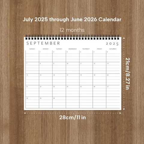 Calendrier Mural 2025 2026 Planificateur Mensuel Minimaliste Reliure Spirale Papier Carnet d'Horaire Bureau Maison