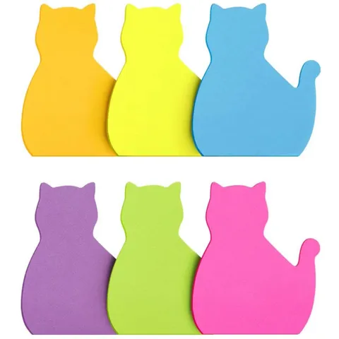 Notes Adhésives Forme de Chat Mignon Blocs-Notes Fluorescents Animal Dessin Animé Étudiant Journal Papeterie Bureau École