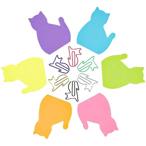 Notes Adhésives Forme de Chat Mignon Blocs-Notes Fluorescents Animal Dessin Animé Étudiant Journal Papeterie Bureau École