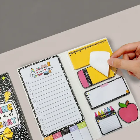 Ensemble de Notes Adhésives Créatives sur le Thème du Professeur de Dessin Animé Bloc-Notes Mignon Papeterie d'Étudiant Fournitures de Bureau