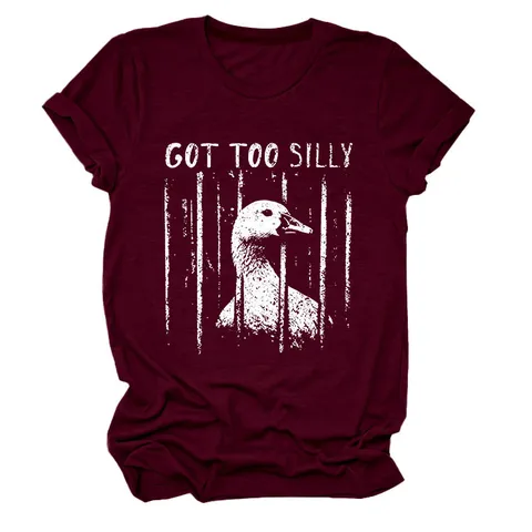 T-Shirt da Donna con Grafica Got Too Silly Anatra in Gabbia Casual Girocollo Manica Corta Top in Misto Cotone