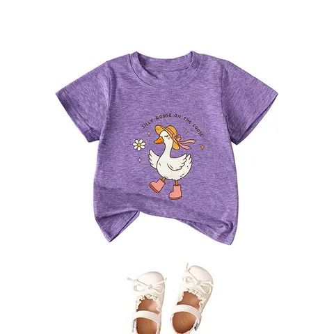 Camiseta de Niños con Estampado Gráfico Silly Goose On The Loose de Mezcla de Algodón Cuello Redondo Manga Corta Casual Lindo Suavidad Top