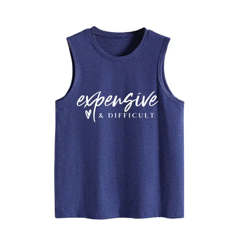 Dames Casual Katoenen Losse Tanktop Ronde Hals Mouwloos Bedrukte Letter Graphic Top Voor Dagelijks Woon-werkverkeer Comfortabel Vest