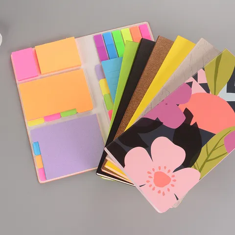 Ensemble de Blocs-Notes Adhésifs Multifonctionnel Business Cahier en Cuir PU Fournitures de Bureau