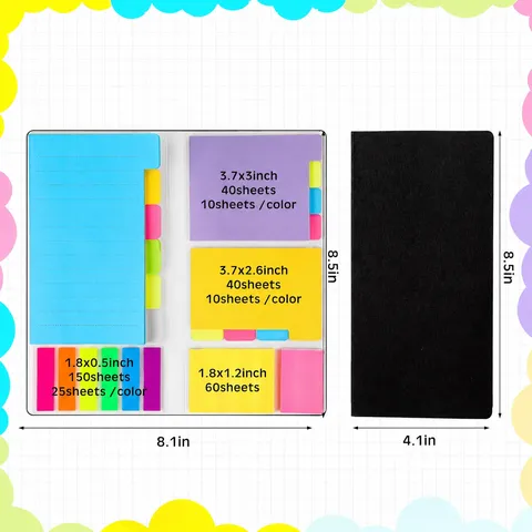 Ensemble de Notes Adhésives et Bloc-Notes Multifonctionnel Notes Adhésives Portables Onglets d'Index Papeterie de Bureau et d'École Bloc-Notes Planificateur