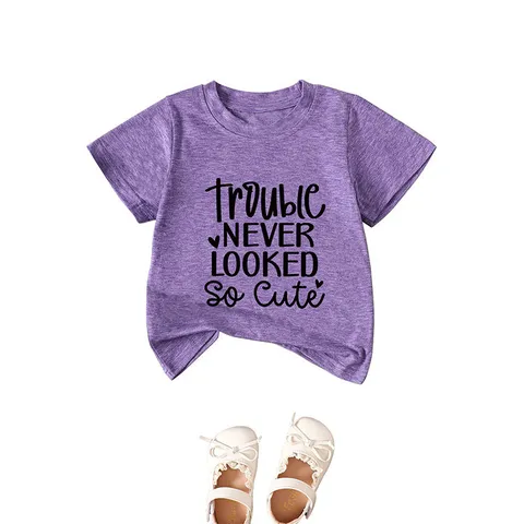 Maglietta da Bambini Stile Occidentale Casual Misto Cotone-Poliestere Girocollo Manica Corta Stampa di Lettere Comodo Slogan Abbigliamento