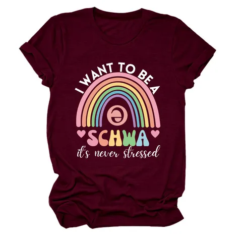 Maglietta da Donna in Misto Cotone Casual Girocollo Ampia Tee con Stampa Arcobaleno Manica Corta Top Abbigliamento Donna
