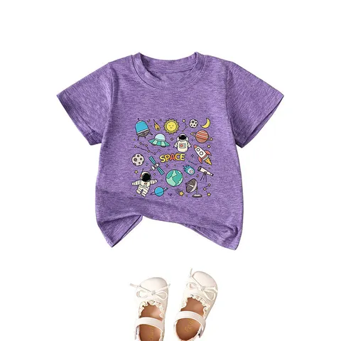 Kids Casual Fashion Cotton Polyester T-Shirt Unisex Space Planet Astronaut Graphic Print Crew Neck Short Sleeve Top
