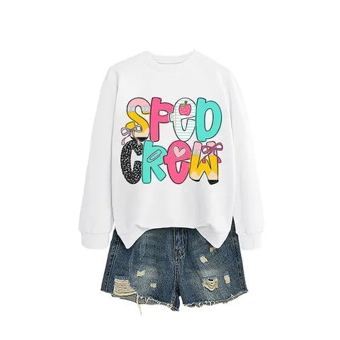 Damen Streetwear Baumwolle Pullover Rundhalsausschnitt Langarm Top Locker Bedruckt Sweatshirt Lässig Westlicher Stil Bekleidung