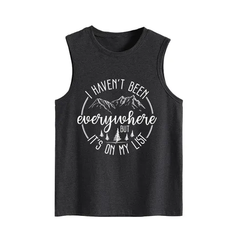 Women Casual Cotton Tank Top Round Neck Loose Sleeveless Printed Top Landscape Graphic Letter Casual Daily Outdoor Wear