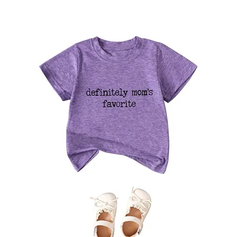 Kids Casual Cotton Polyester Blend Letter Print Round Neck Short Sleeve Top Children Western Style Soft Comfortable T-Shirt