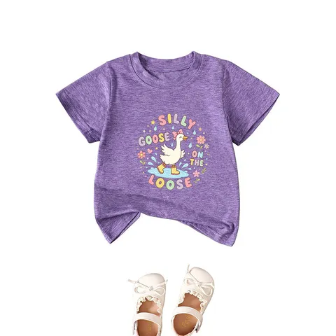 Kids Silly Goose On The Loose Graphic T-Shirt Casual Short Sleeve Round Neck Cotton Blend Top For Boys Girls