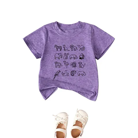 Funny Animal Print Kids T-Shirt Soft Cotton Blend Zebra Lion Elephant Graphic Short Sleeve Round Neck Tee For Boys Girls Everyday Wear