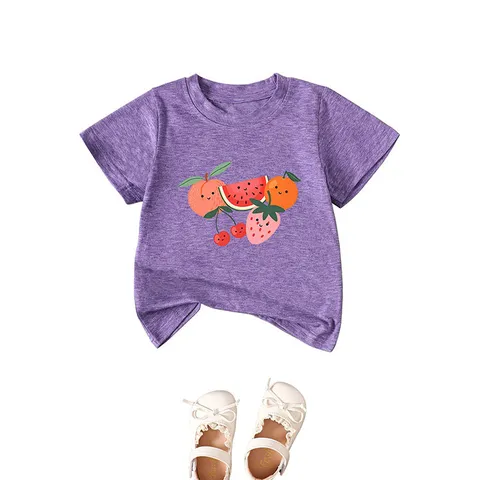 Maglietta da Bambino a Maniche Corte con Stampa Frutta Simpatica Maglia in Misto Cotone Poliestere Girocollo Abbigliamento Estivo