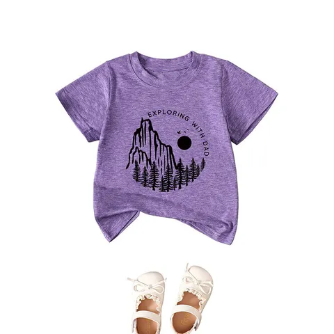 Exploring With Dad Kinder T-Shirt Berglandschaft Druck Baumwollmischung Rundhals Kurzarm Top Für Jungen Mädchen Freizeitkleidung