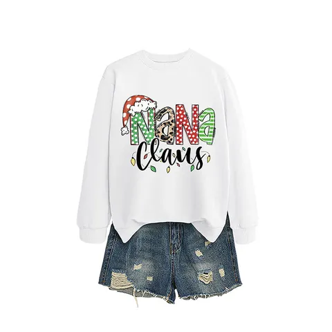 Sudadera Casual de Algodón para Mujer Cuello Redondo Manga Larga Estampado Festivo Lunares Gorro de Navidad Top Para Uso Diario Invierno