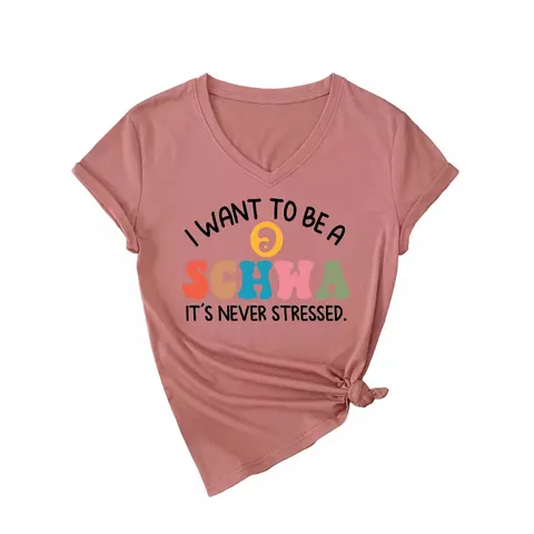Damen Casual Baumwolle V-Ausschnitt Top Bedruckt Buchstaben-Slogan Kurzarm Sommer Lose Passform T-Shirt Komfort Kleidung Für Alltag
