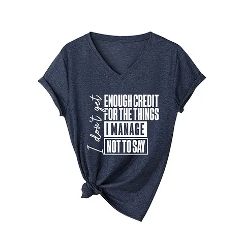 Γυναικείο Casual T-Shirt Μόδας Λαιμόκοψη V Κοντό Μανίκι Βαμβακερό Τύπωμα Σύνθημα Γράμματα Χαλαρή Εφαρμογή Μεσαίου-Μακρύ Μήκους Top Με Πλευρικό Κόμπο