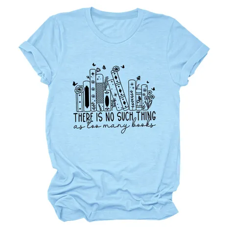 Dames Katoenmix T-shirt Ronde Hals Korte Mouw Top met Boek Bloemenprint Casual Loose Graphic Tee Zomer Kleding