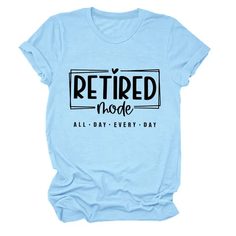 Women Retired Mode Letter Print T-Shirt Cotton Blend Round Neck Short Sleeve Casual Loose Summer Graphic Top