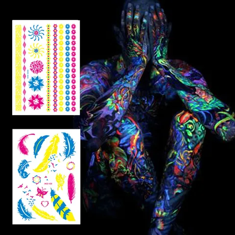 Pegatina de Tatuaje Temporal Fluorescente Arte Corporal Impermeable Tatuaje Falso Para Fiesta Festival Calcomanías de Neón