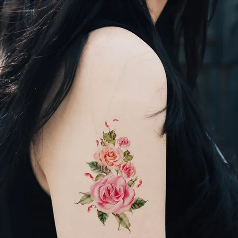 Pegatinas de Tatuaje Temporal Impermeables Diseño de Rosa y Mariposa Arte Corporal Tatuajes Falsos para Mujeres