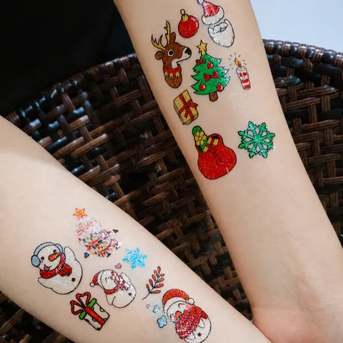 Pegatinas de Tatuaje Luminosas de Navidad para Niños Impermeable Brilla en la Oscuridad Papá Noel Muñeco de Nieve Copo de Nieve Tatuajes Temporales Suministros de Fiesta