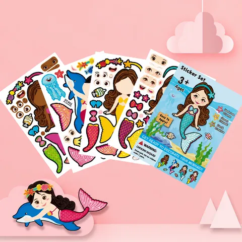 Niños Dibujos Animados Sirena Vestir Expresión Pegatinas Princesa Fiesta Decoración Juego DIY Pegatina Conjunto
