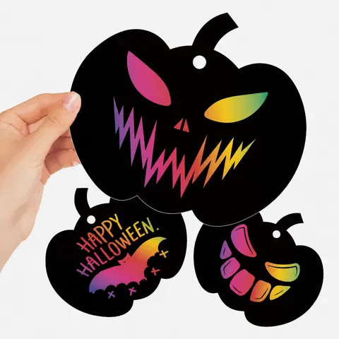 Kit de Loisirs Créatifs Cartes à Gratter Citrouille d'Halloween Ornements Suspendus DIY pour Enfants Fête Éducative