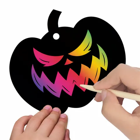 Kit de Loisirs Créatifs Cartes à Gratter Citrouille d'Halloween Ornements Suspendus DIY pour Enfants Fête Éducative