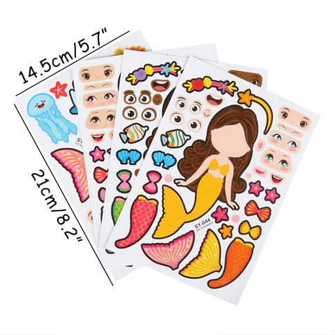 Niños Dibujos Animados Sirena Vestir Expresión Pegatinas Princesa Fiesta Decoración Juego DIY Pegatina Conjunto