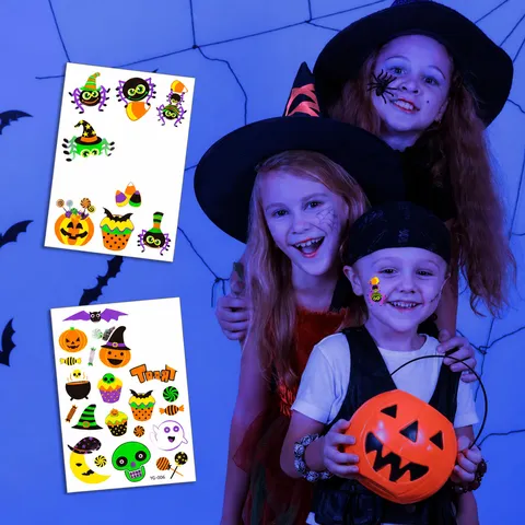 Pegatinas de Tatuaje Temporal Fluorescentes de Halloween Calabaza Brillante Fantasma Niños Cara Arte Corporal Suministros de Fiesta